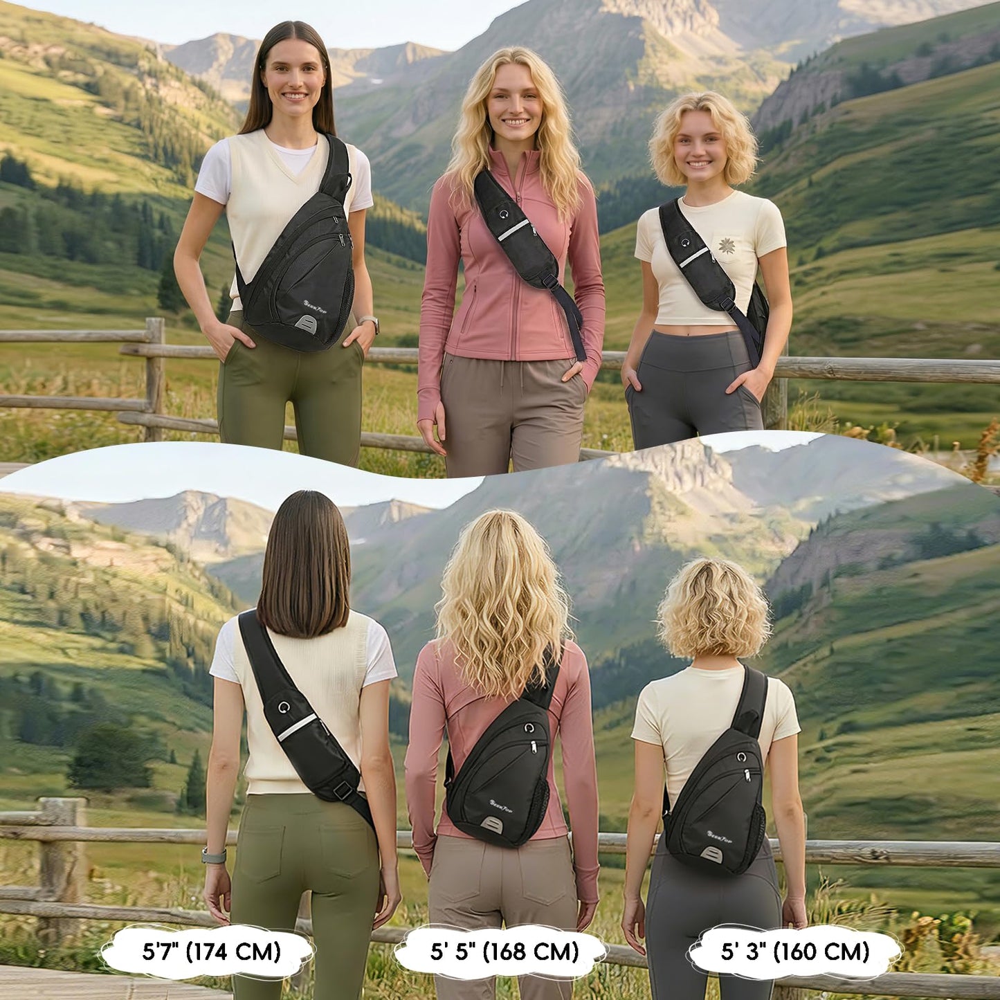 Seektop Anti Theft Crossbody Bag for Women RFID Blocking Waterproof Sling Backpack Lightweight 400D Nylon Small Chest Pack Shoulder Bag for Travel Hiking Commuting Men Black