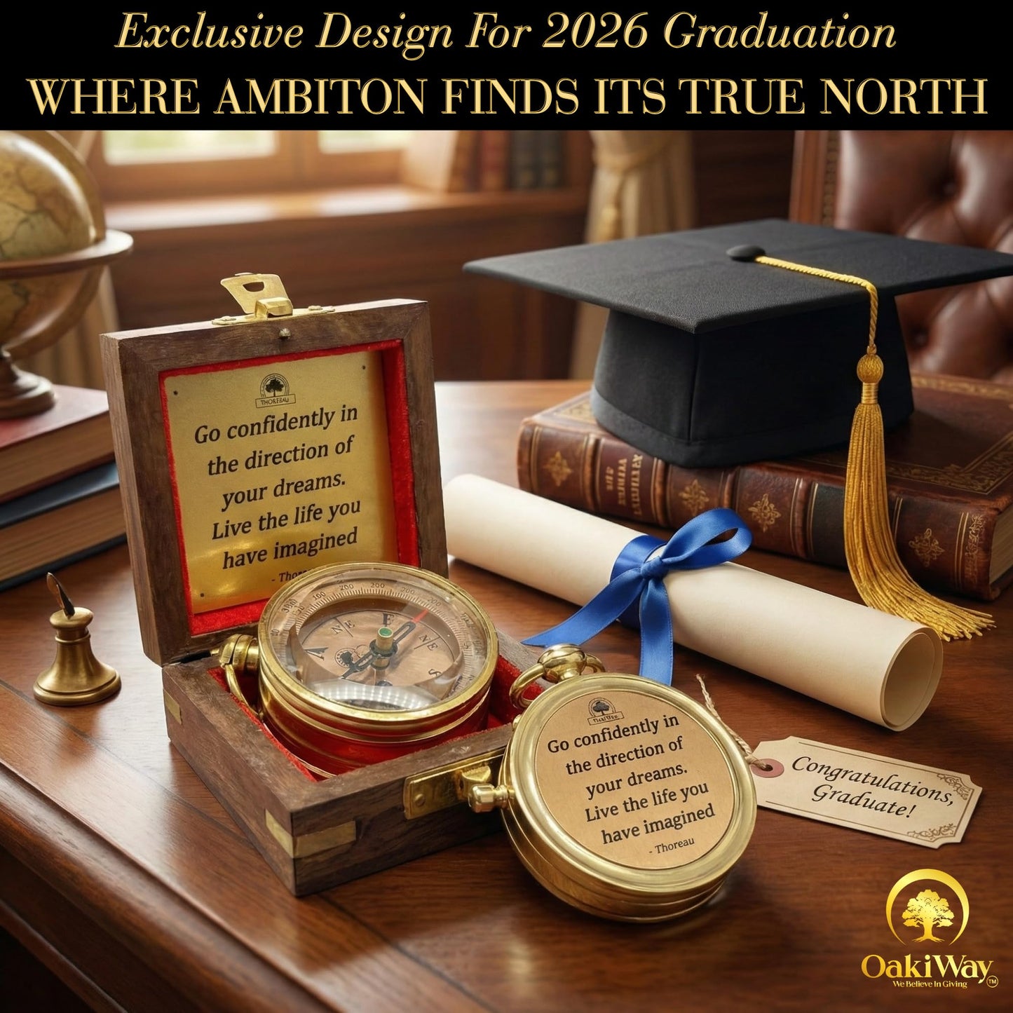 The Dream Chaser Compass - Go Confidently -2026 Unique Graduation Gifts for Him, College, High School, Cool Birthday Gift Idea for Son, Boys, Motivational Greeting Card Included