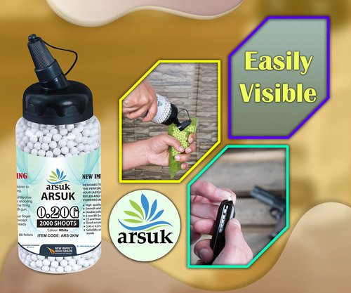 Arsuk 6mm Airsoft BBS 0.20g – White - 2000 Count - Seamless 6mm Plastic Pellets for Precision Target Practice & Tactical Shooting BBS for BB Guns, Airsoft Pistols & Rifles