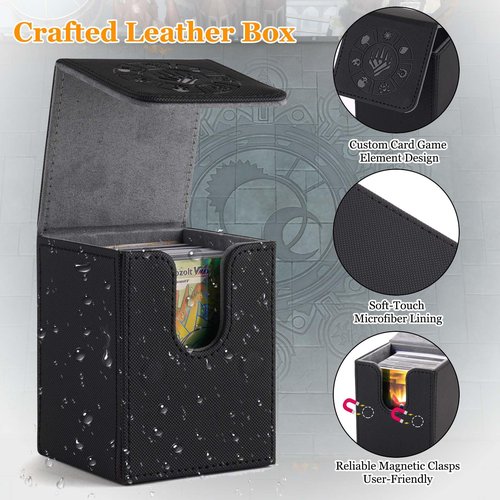 Arkeiliy Card Deck Box, 110+ Storage MTG Deck Box with 50 Pcs Card Sleeve, Collectible Trading Card Cases for Magic Commander and More (Black)