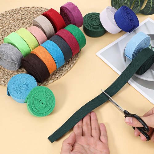 SynHHergyx 20 Rolls Cotton Webbing 65.6 Yards 1 Inch Mixed Polyester Cotton Weave Webbing Straps Bag Handles Strap for Cloth Tote Bag Cloth Belt DIY Crafts Outdoor Accessories 20 Colors