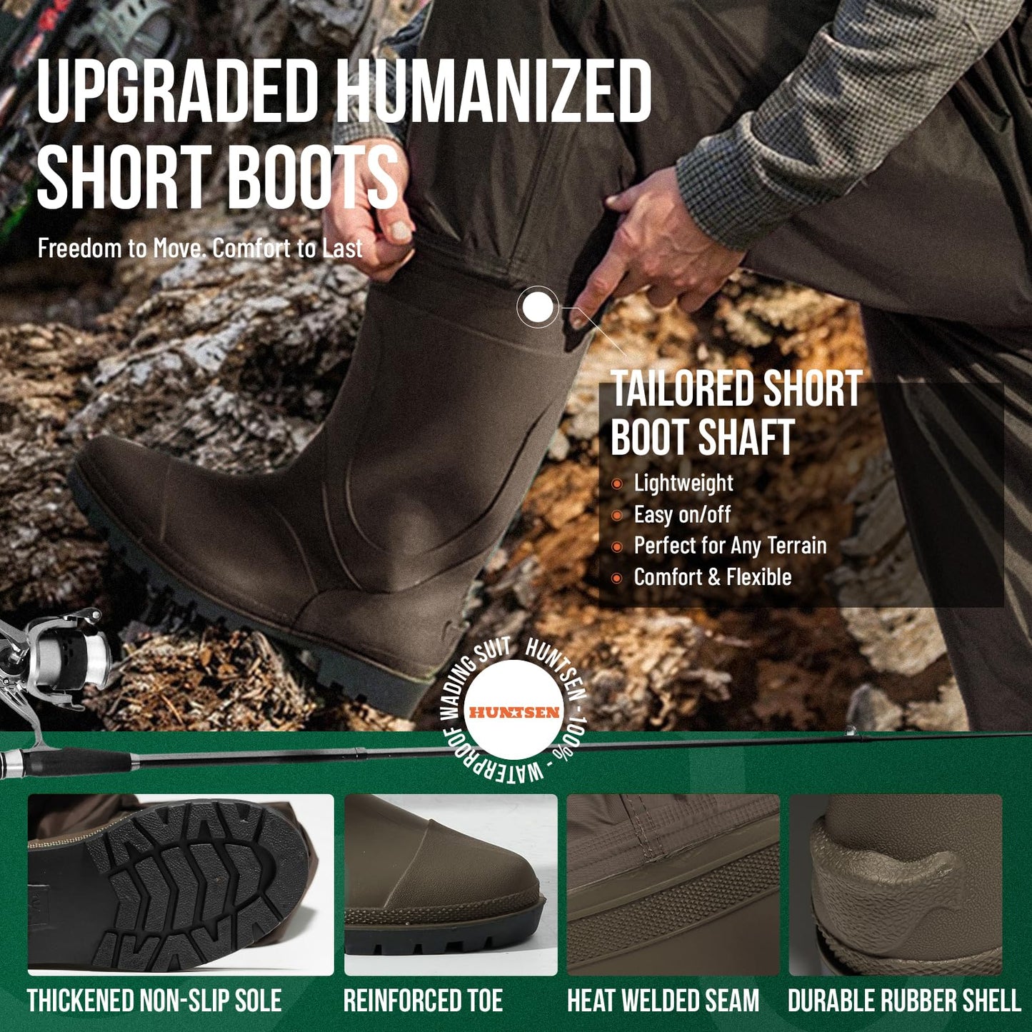 HUNTSEN Fishing Waders for Men Women - 2-Ply Nylon/PVC Waterproof Hunting Chest Waders with Boot Hanger&Phone Case, Size10-12