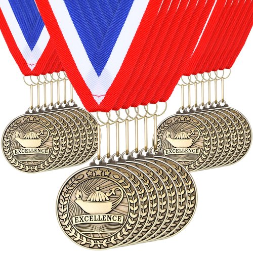 Quelay 30 Pcs 2'' Award Medals Bulk Gold Winner Medals with Neck Ribbons Metal Trophy Award Prize Gift for Tournaments, Competitions, Party, Kids and Adults(30 Pcs, Academic Excellence)