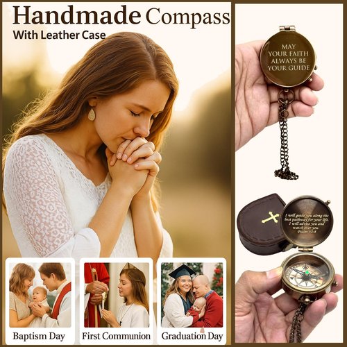 Compass Engraved 'May Your Faith Always Be Your Guide ~ Psalm 32:8' Brass Compass, Keepsake Gifting Compass, for Special Occasions | Direction Guide