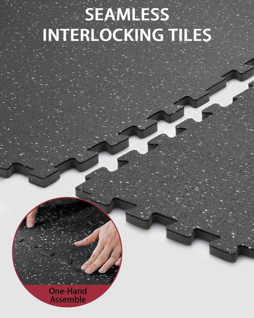 Mikolo 0.56 Inch Thick Gym Flooring for Home Gym, 12 Tiles Exercise Equipment Mats with EVA Foam and Rubber Top, Interlocking Puzzle Rubber Gym Flooring, Protective Flooring Mat, 24 x 24 in-48 Sq Ft