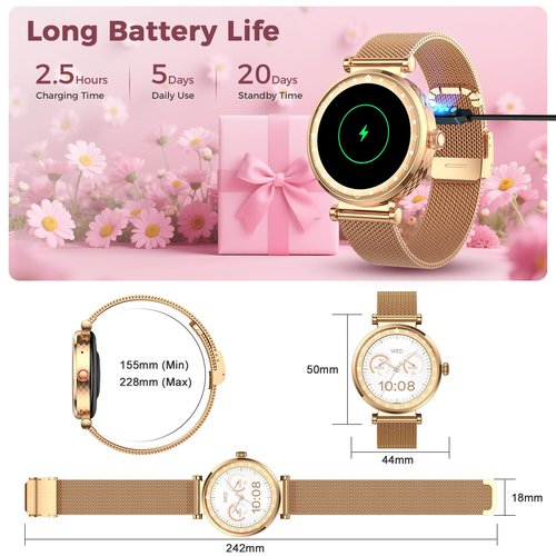 Smart Watch for Women, AMOLED HD Display Fitness Tracker Bluetooth Make/Answer Call, 1.19" Watches with 110+ Sports Modes/Heart Rate/SpO2/Sleep Monitor, Smartwatch IP68 Waterproof for Android iOS