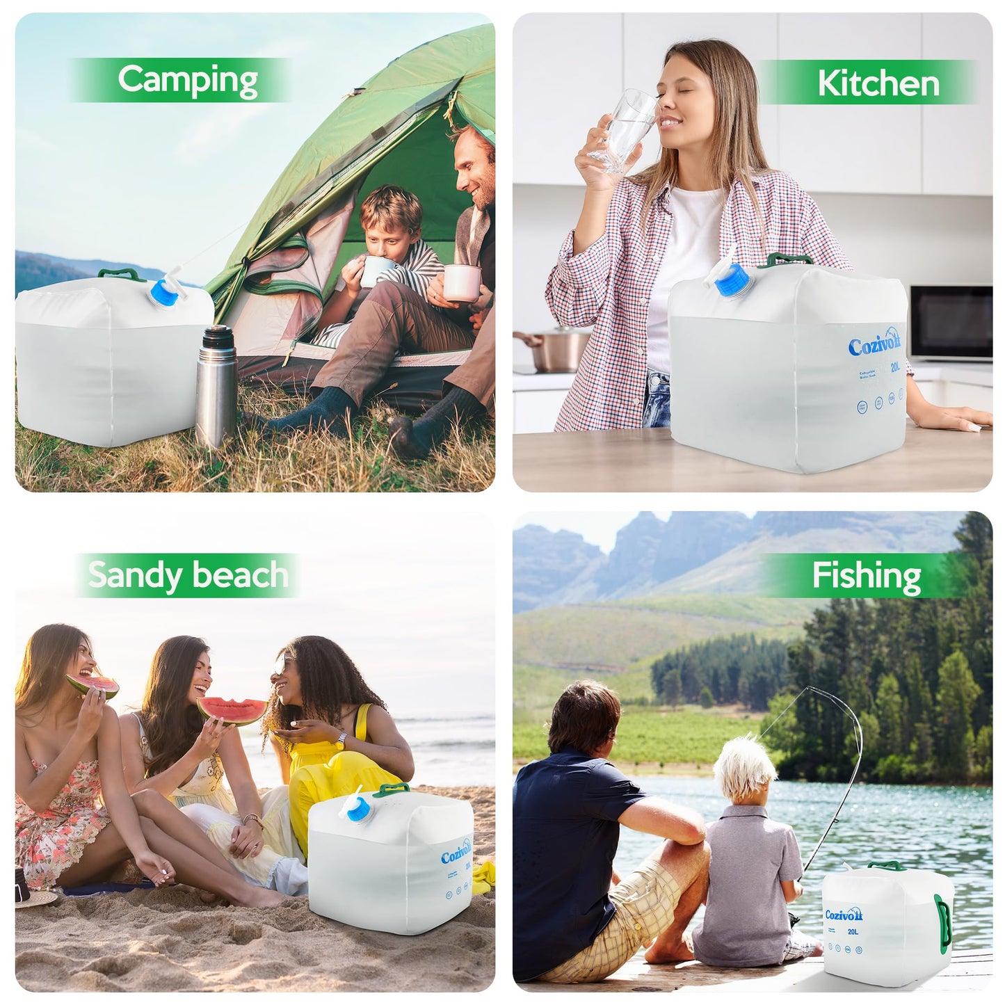 2 Pack Collapsible Water Container,5.3 Gallon Water Storage Jug with Spigot, BPA-Free Portable Water Cube for Outdoor Camping Hiking and Emergency Survival Kit (2 Pack)