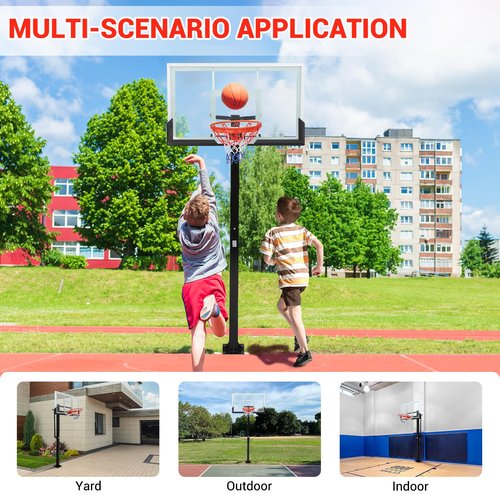 Inground Basketball Hoop Outdoor, 8-10ft Quick Adjustable Basketball Hoop In Ground with 55" Shatterproof Tempered Glass Backboard