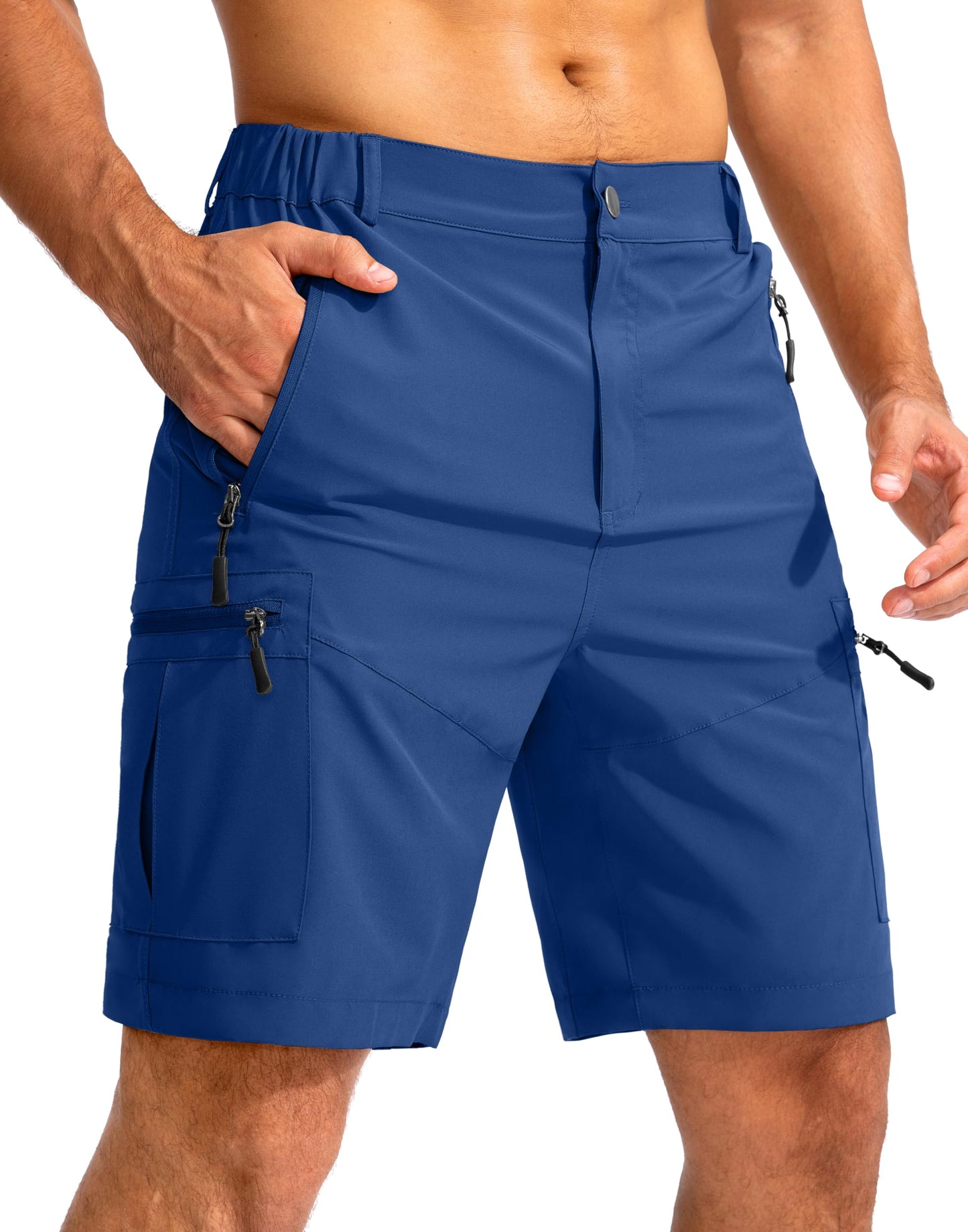 Pudolla Men's Hiking Cargo Shorts 9" Lightweight Outdoor Work Shorts for Men Travel Golf Camping Casual with 5 Zipper Pockets(Royal Blue X-Large)
