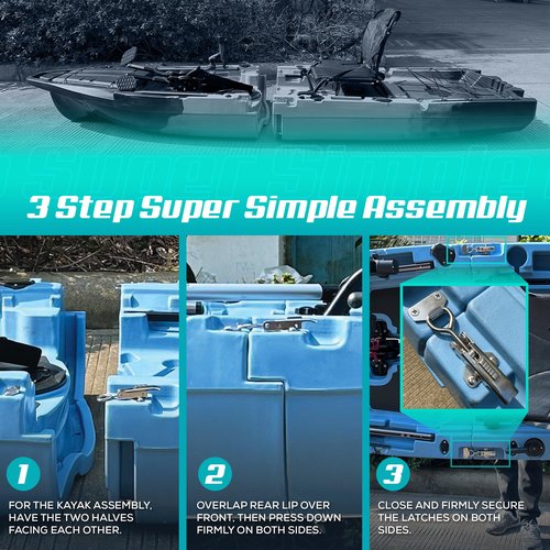 Reel Yaks Recon Modular Fishing Kayak - 10.5ft Lightweight Propeller Drive, Sit On Top Kayak for Adults & Youth - Stable & Portable, Ideal Space-Saving Design - 430 lbs Capacity - Blue Gray