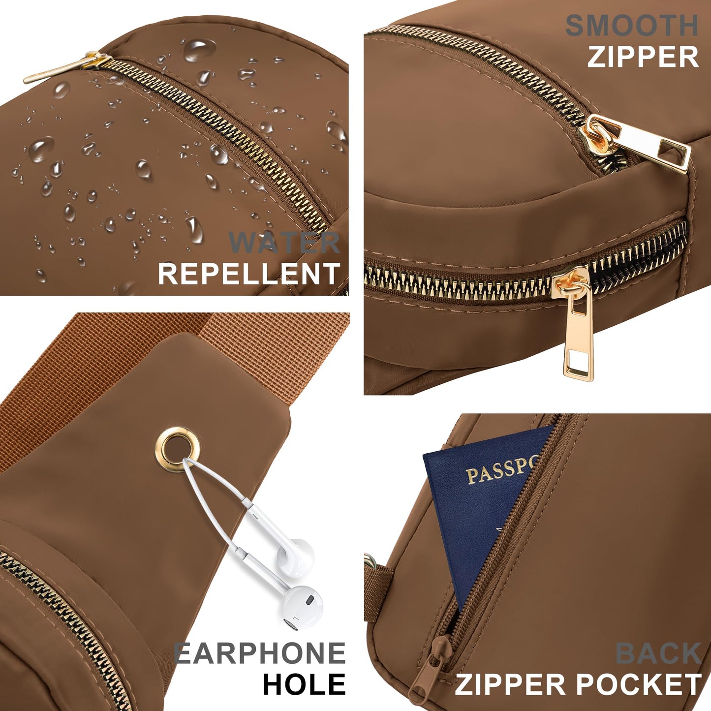 VOROLO Large Sling Bag, Crossbody Bag for Women and Men with Adjustable Strap - Trendy Brown
