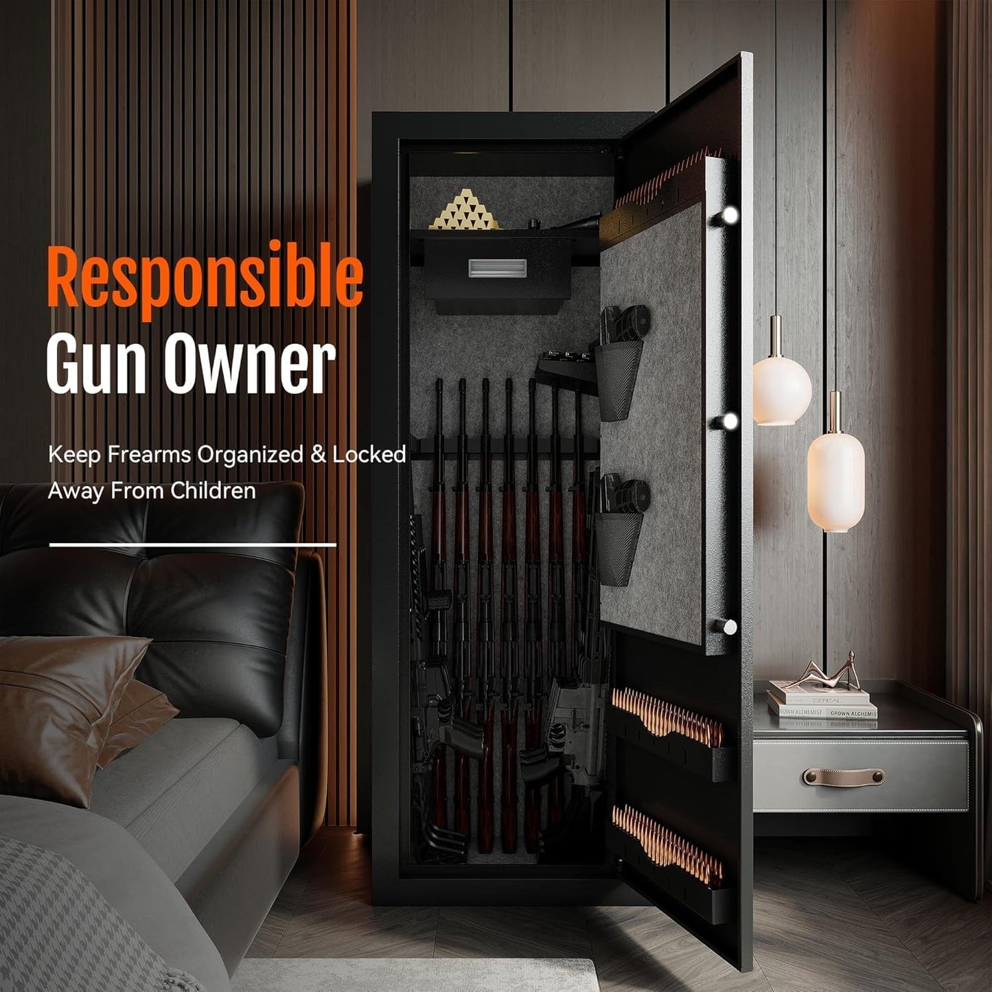 KAER 15 Biometric Gun Safe for Rifles and Pistols,Gun Cabinet with Fingerprint/Keypad/Key Access,Rifle Safe with Removable Shelf and Pistol Pocket.[No Assembly Required]