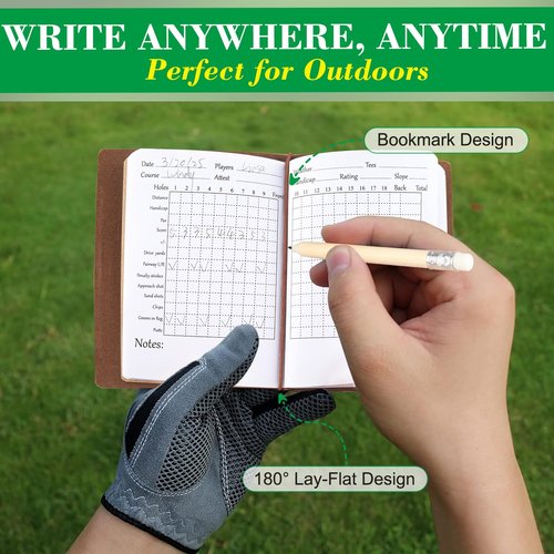 ARCHEREST Golf Scorecard Book with Pencil, Waterproof Leather Golf Scorecard Notebook Log Journal Holder with Pages for Men Golfers, Sports and Outdoor Club Accessories, Brown