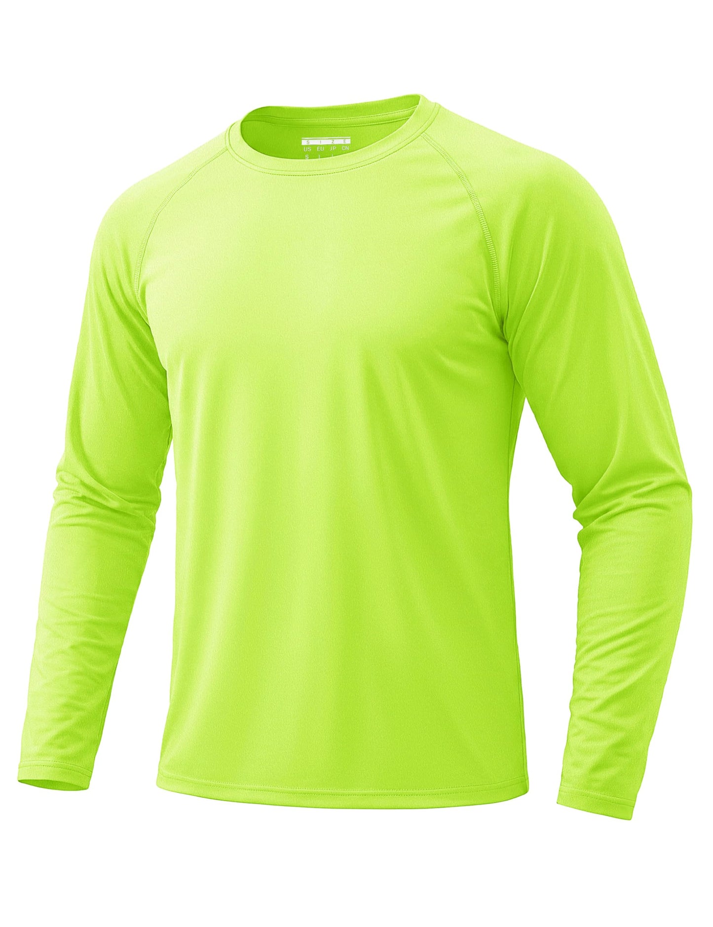 KEFITEVD Rash Guard for Men Long Sleeve Crew Neck T-Shirts UV Protection Active Shirts Lightweight Workout Shirts Hiking Shirt Quick Dry Fluorescent Green
