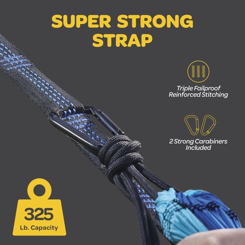 Durable Hammock 400 lb Capacity, Nylon Camping Hammock Chair - Double or Single Sizes w/Tree Straps and Attached Carry Bag - Portable for Travel/Backpacking/Beach/Backyard (Medium, Blue & Light Blue)