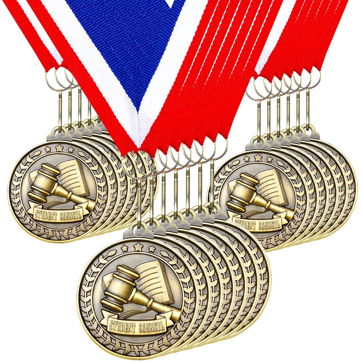 Quelay 30 Pcs 30 Pcs 2'' Award Medals Bulk Gold Winner Medals with Neck Ribbons Metal Trophy Award Prize Gift for Tournaments, Competitions, Party, Kids and Adults (Student Council)