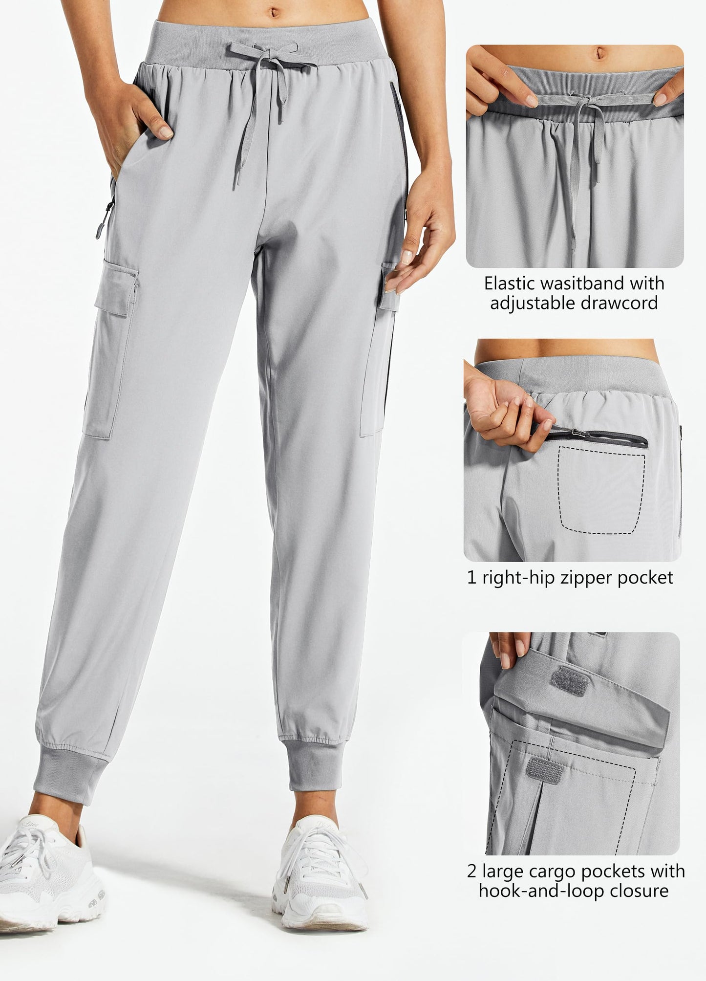 Libin Women's Cargo Joggers Lightweight Quick Dry Hiking Pants Athletic Lounge Casual Travel, Light Gray XL