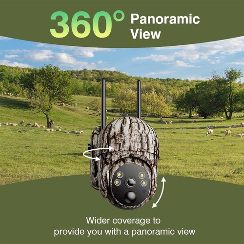 ELYSOO 4G LTE Cellular Trail Cameras, Unlimited Data Plan, 2K HD 360°Full View Game Camera with Solar Power, Security Camera with Motion Activated, Built-in SIM Card, IP65 Waterproof