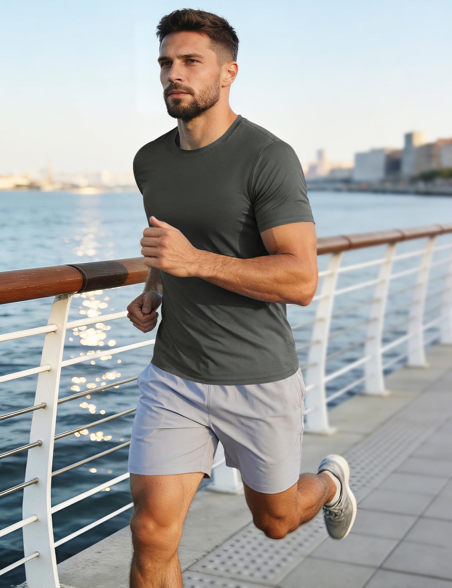 Tee Shirts Mens Short Sleeve T Shirts Lightweight Breathable Casual Shirts Dry Fit Swim Shirt UV Protection Beach Shirts Dark Grey