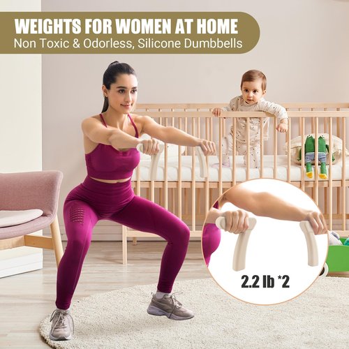 Paleclouds Pilates Ring Set, Pilates Essential Kit with Pilates Ring and Ball, 2.2lb *2 Ergonomic 7-Shaped Dumbbells, Portable Bag & Training Poster, at Home Workouts Pilates Sets for Women (Beige)