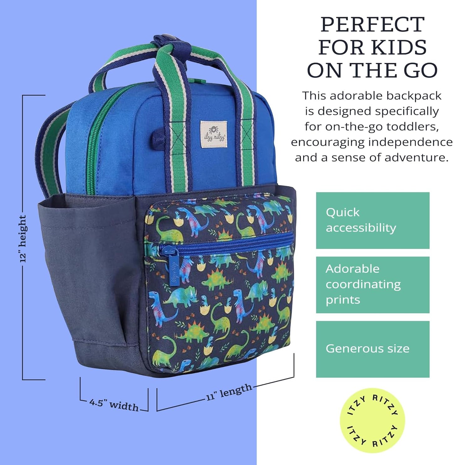 Itzy Ritzy Toddler Backpack - Daycare Bag - Features Adjustable Shoulder Straps, 2 Side Pockets & Spacious Interior with Wipeable Fabric Lining & Name Label, Strawberry Backpack