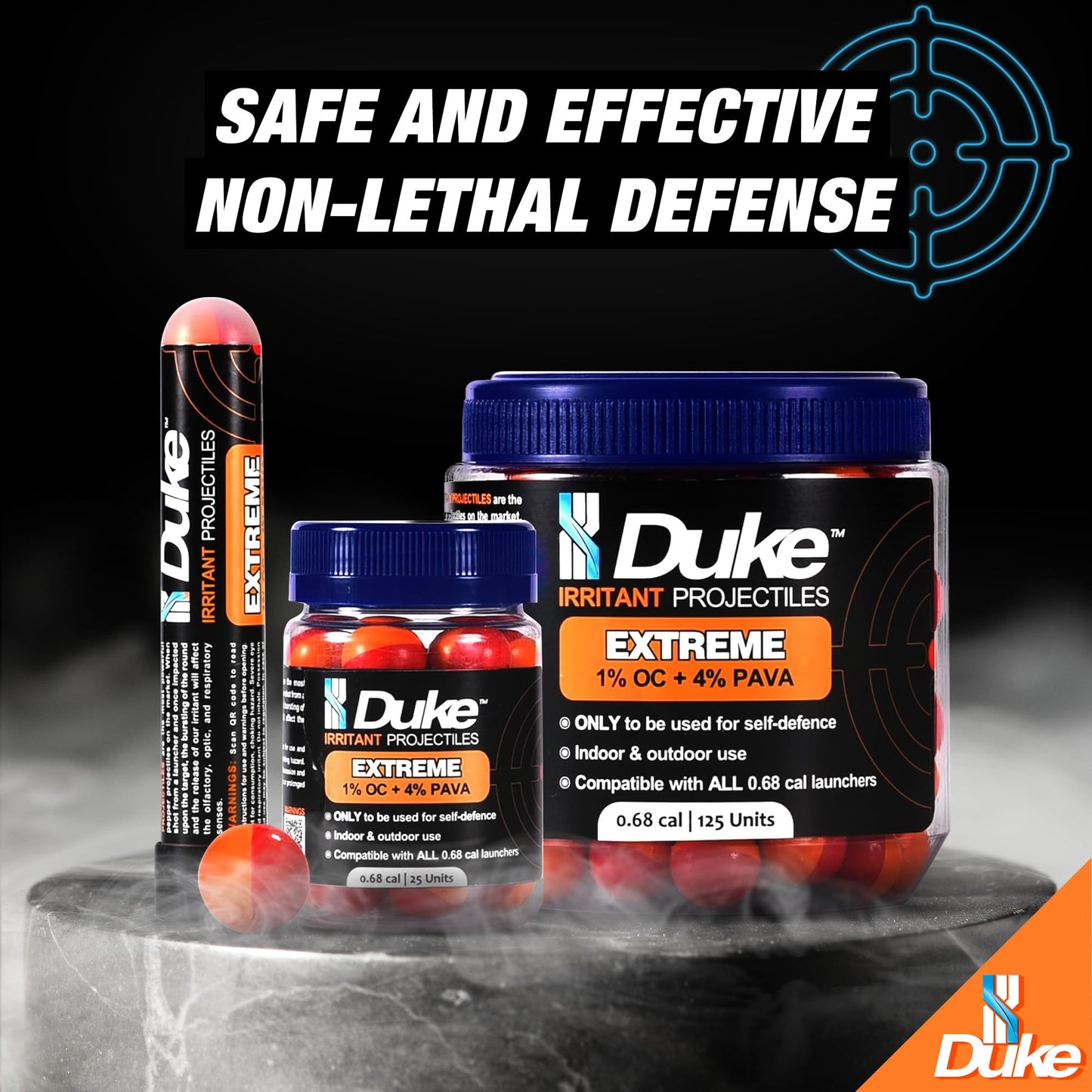 Duke 68 Cal Pepper Ball Projectiles (4% PAVA + 1% OC), 7 Count - Extreme Irritant Projectiles, Non Lethal Pepper Gun Balls for Self Defense Weapons, Professional-Grade, Weight: 3.3g