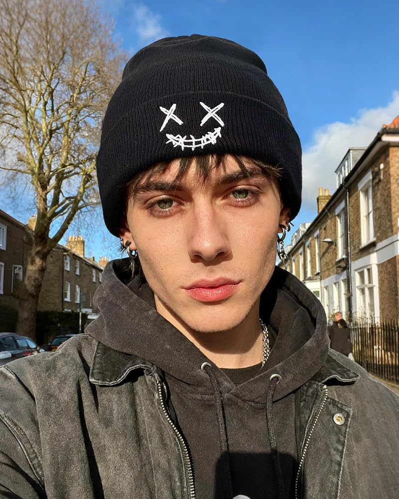 Devil Smile Beanie Hat for Men - Croogo Black One Size Kh26 Variation