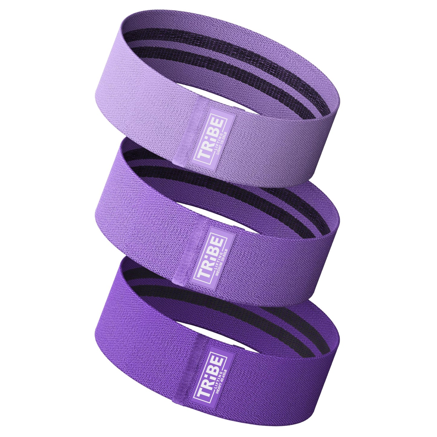 Tribe Lifting Resistance Bands for Working Out - 3 Pack Fabric Workout Bands for Women and Men - Booty Bands for Legs and Glute - Non Slip Exercise Bands Set for Squat Hip Thigh (Purple)