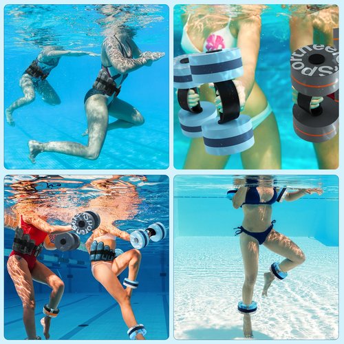 Sportneer Water Aerobics Pool Exercise Equipment Aqua Workout Combo Set Includes High Density Foam Dumbbell Aqua Belt Water Ankle Weights for Aquatic Therapy Pool Fitness Aquatic Fitness Equipment