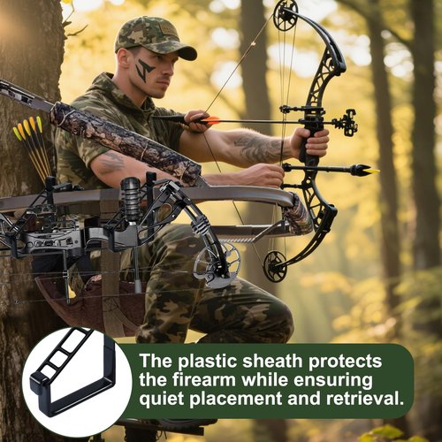 Mofuiry 2 Pack Metal Tree Stand Bow Holder Universal Hunting Bow Holder Treestand Gun Rest Adjustable Bow Hanger Hooks for Treestand Platform Sadle Hunting Gears Accessory
