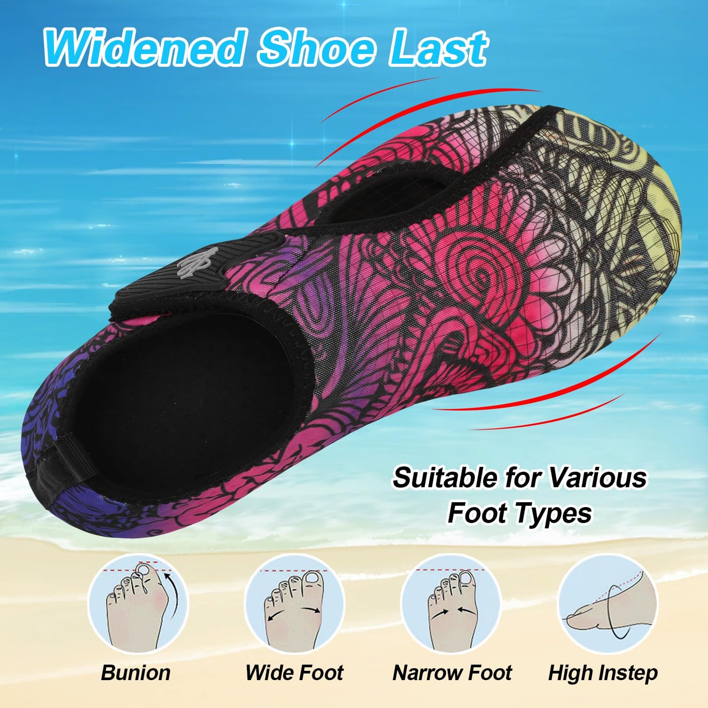LeIsfIt Water Shoes for Women Men Swim Beach Barefoot Shoes Quick Dry Aqua Socks for Pool Diving Lake Surf, Color Pattern, 8-9 Women/7-7.5 Men