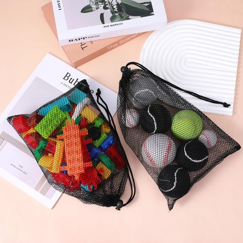 6 PCS Black Mesh Drawstring Bags, 7.87 X 11.81 Inch Portable Nylon Storage Bags, Black Mesh Bag Drawstring for Jewelry Beach Collecting Gifts Travel Sports Storage