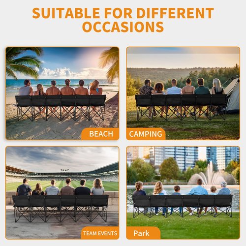 LILYPELLE Portable Bench 6 Seat Soccer Benches for Team, Folding Soccer Bench Chair Sideline Bench Camping Chairs for Football Camp Sport Events Outdoor Seating with Carry Bag, 1Pack
