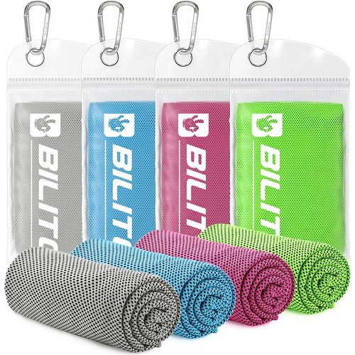 BILITOK Superfiber Ice Towel Neck, Soft Breathable Cold Towel Cooling, Yoga, Sports, Golf, Gym, Camping, Running, Fitness, Exercise and More Activities, 4 Packs (Blue/Green/Rose red/Gray)
