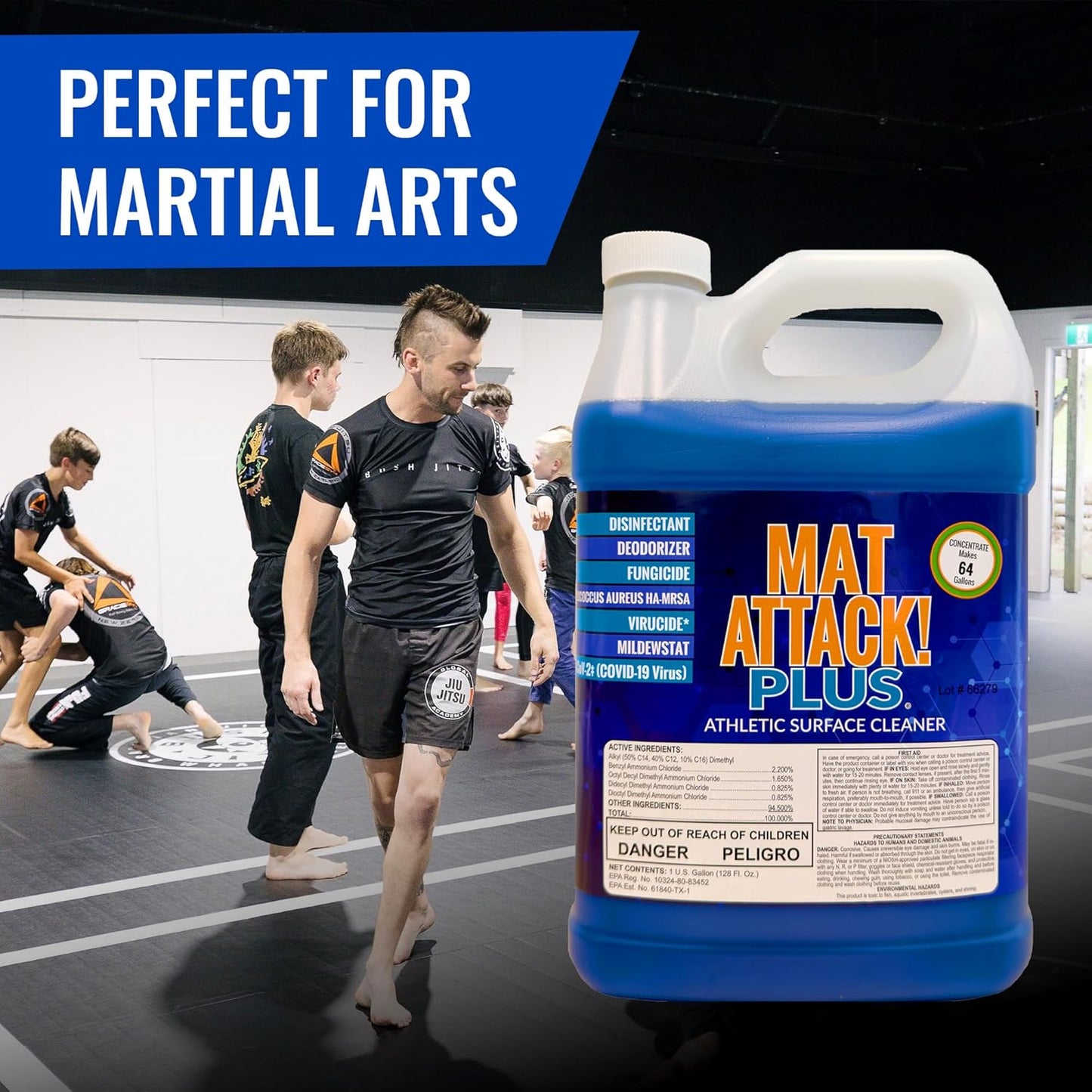 Dollamur Mat Attack! PLUS® Gym & Yoga Mat Cleaner, Hygienic Cleaner for Rubber Flooring, Wrestling Mats, and Fitness Floors-Gallon
