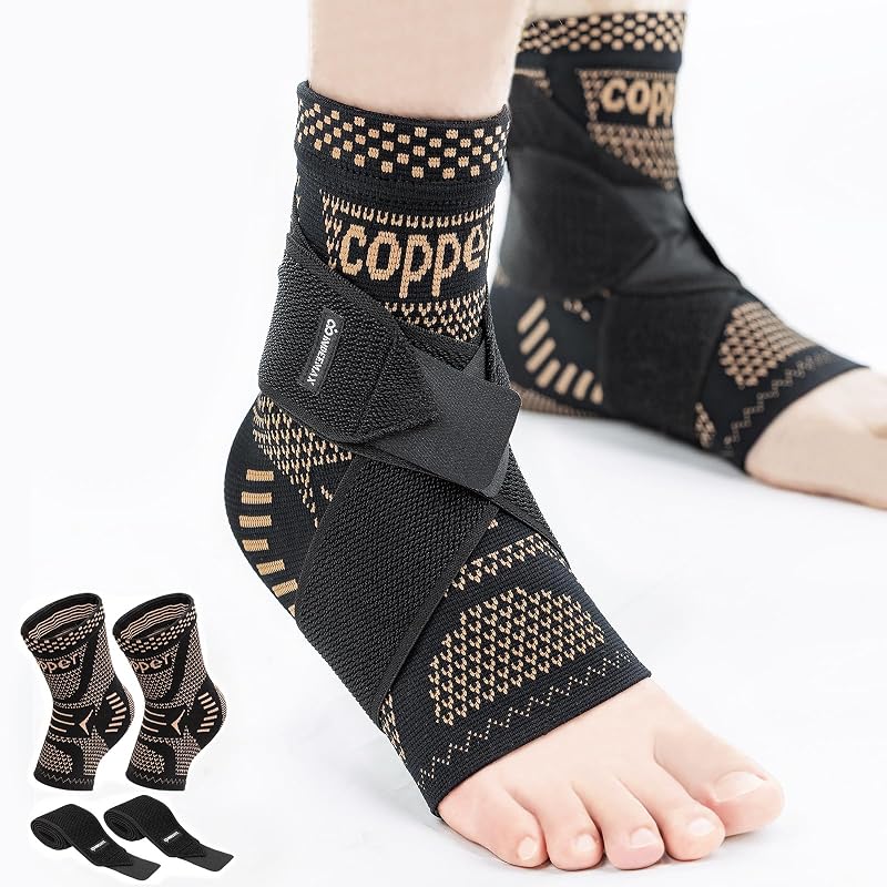 Ankle Brace for Sprained Ankle - Copper Infused Compression Sleeve 2 Pack, 2XL, Black