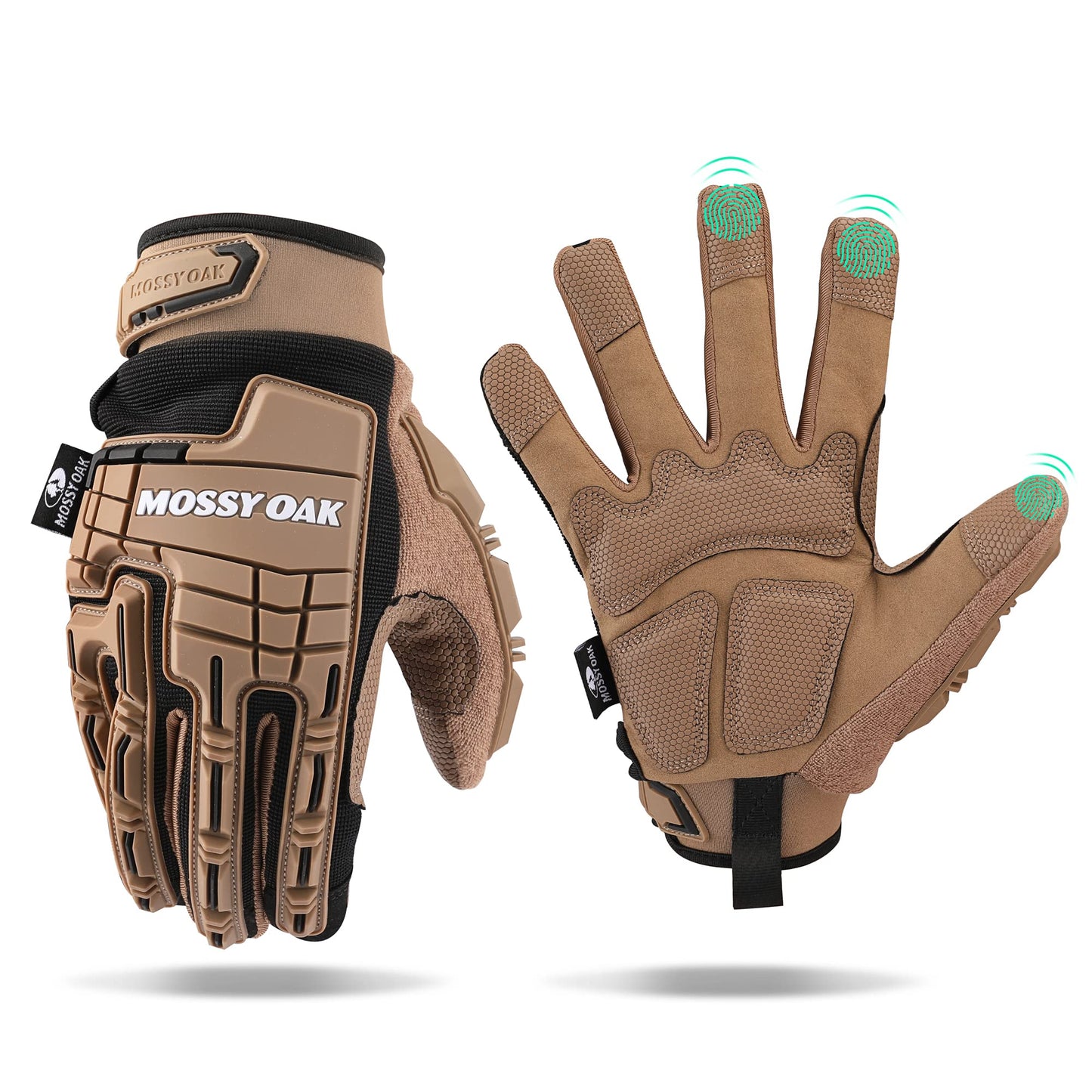 Mossy Oak Men's Touchscreen Motorcycle Gloves - Tactical, Airsoft, Cycling, Hiking, Hunting Gloves with Rubber Guard