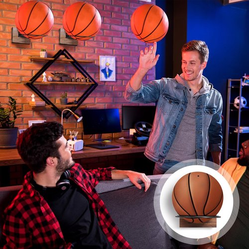 Threan 6 Pcs Ball Holder Wall Mount Ball Stand Display Storage with Wooden Base for Basketball Football Soccer Volleyball, Sports Accessories Organizer for Player Fans