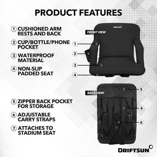 Driftsun Stadium Seats with Back Support, Deluxe Bleacher Chairs with Support Cushion, Padded Seats with Waterproof Chair