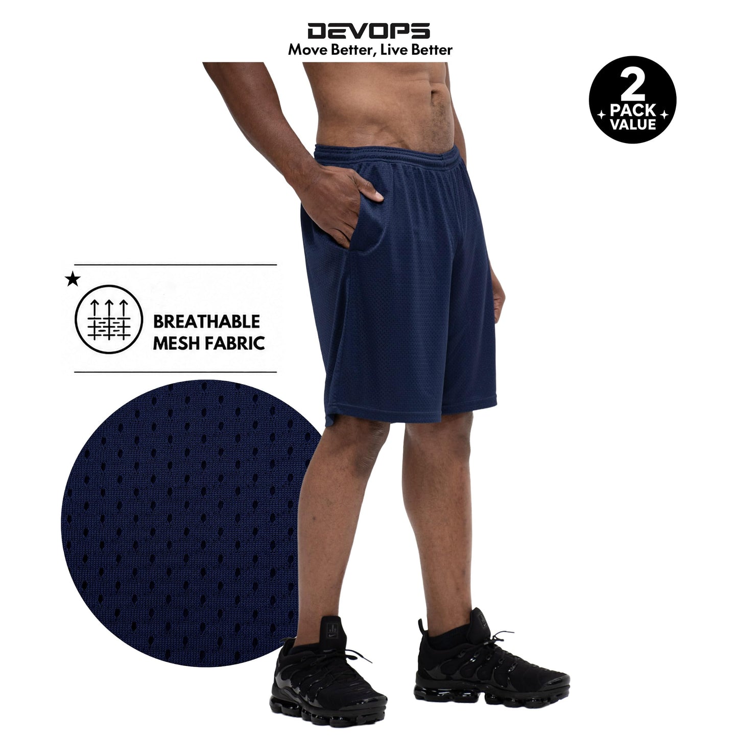 DEVOPS Men's 2-Pack Loose-Fit 10" Workout Mesh Shorts with Pockets Athletic