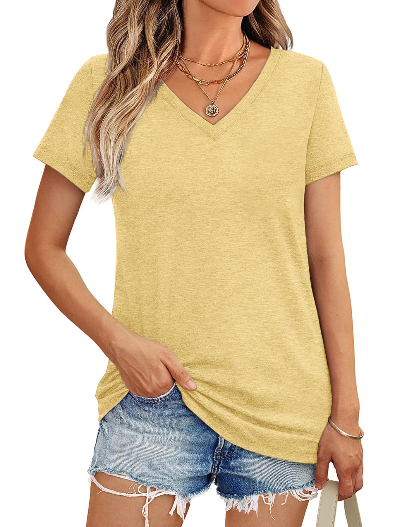 10 Pack V Neck T Shirts for Women Short Sleeve Tshirts Summer Casual Tops Loose Fit Basic Tees