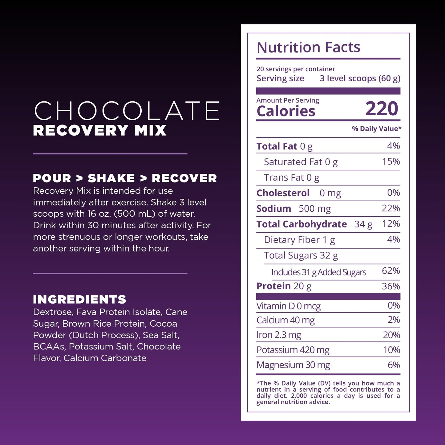 Tailwind Nutrition Recovery Mix, 20 Grams Complete Protein, Carbohydrates, and Electrolytes Powder Drink Mix for Post-Workout, Free of Gluten, Soy, and Dairy, Vegan, 20 Servings, Chocolate