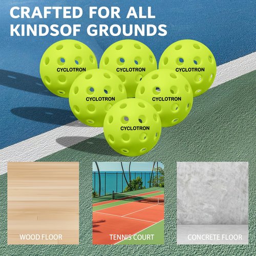 cyclotron 6-Pack Premium Pickleball Balls - USAP Approved, 40 Holes Outdoor/Indoor Pickle Balls with Bag, Perfectly Balanced, High Bounce True Flight, Pickle Ball for Tournament Play(Green)