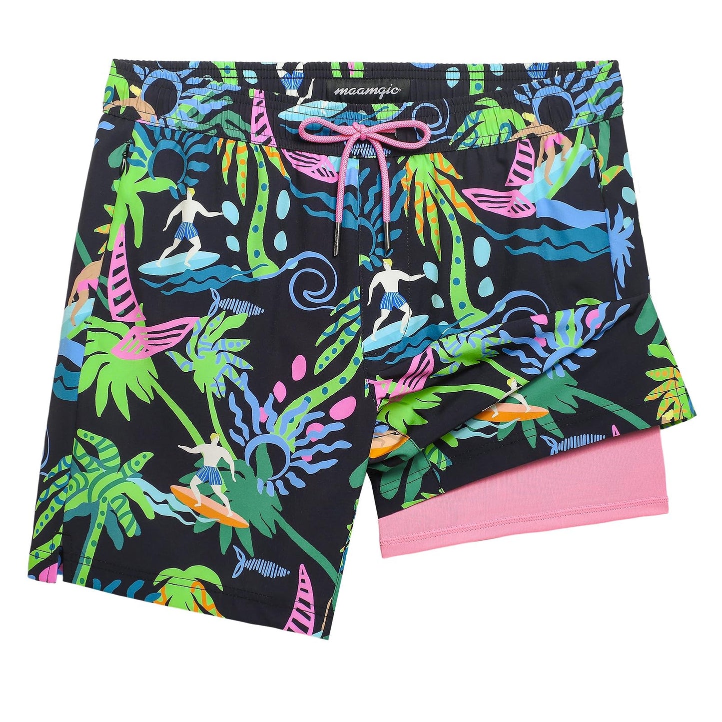 maamgic Mens Swim Trunks with Compression Liner 7" Bathing Suit Quick Dry Swimming Trunks for Men with Zipper Pockets