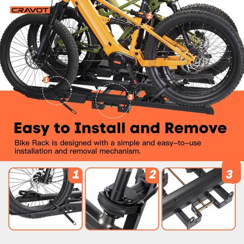 CRAVOT CyberRack S3 Ebike Rack, 300 lbs Capacity Foldable Bike Racks for Tow Hitch Heavy Electric Bike Carrier for 3 E-Bike, Up to 5-inch Fat Tire 2'' Receiver