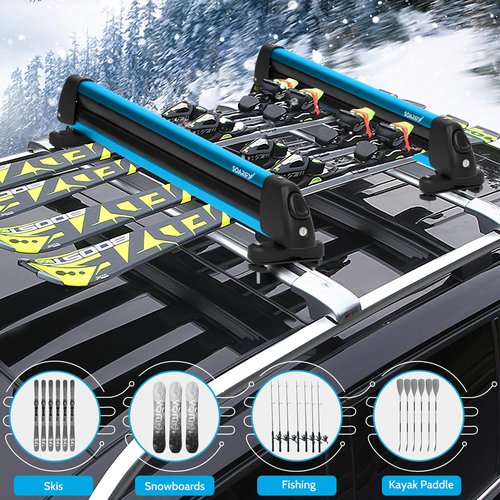 SOARIFY Multi-Purpose Alumium Ski Rack, Carrier for Skis, Snowboards, Fishing Rods, Paddles, Skateboards, Water Skis, Wakeboard, Universal Mounting, Locking, Heavy Duty