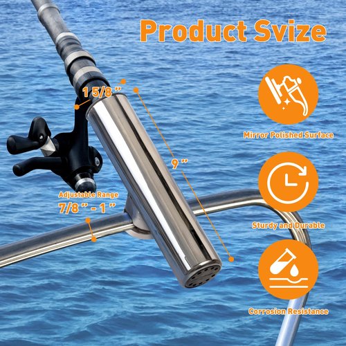XinKunmarine 2 Pack Fishing Rod Holders for Boat Rail Mount, Stainless Steel Clamp on Rod Holder for Marine Boat, Fishing Boat, Pontoon, Jon Boat（Fit 7/8" to 1" Rail