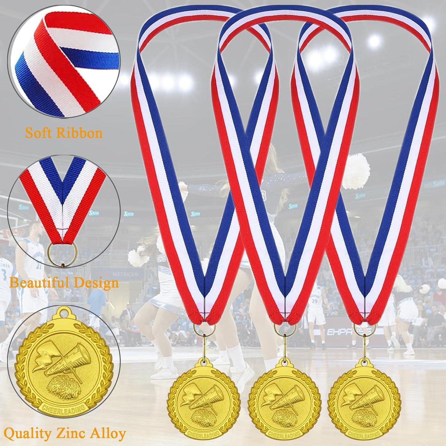 12 Pieces Gold Medals for Awards - Winner Medal Metal with Neck Ribbon Prizes for Kids, Adults, Sports Day, Spelling Bees, Competitions, Party, 2 Inches