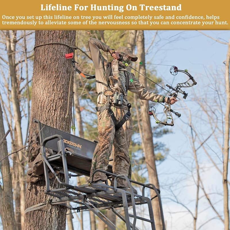 Lineman's Hunting Rope Safety Lifeline 9 ft Tree Stand Gear, Brown/Black+1