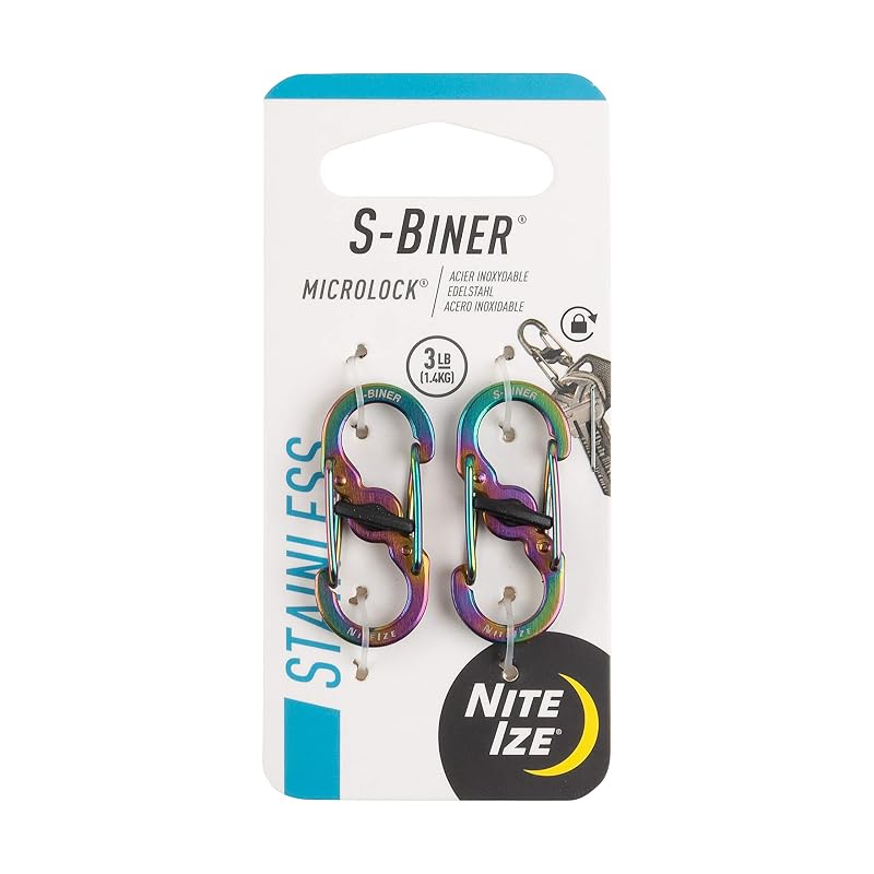 S-Biner MicroLock Spectrum 2-Pack Locking Keychain Carabiners (Stainless Steel)